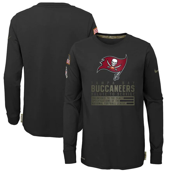 Youth Tampa Bay Buccaneers 2020 Black Salute To Service Sideline Performance Long Sleeve T-Shirt - Click Image to Close